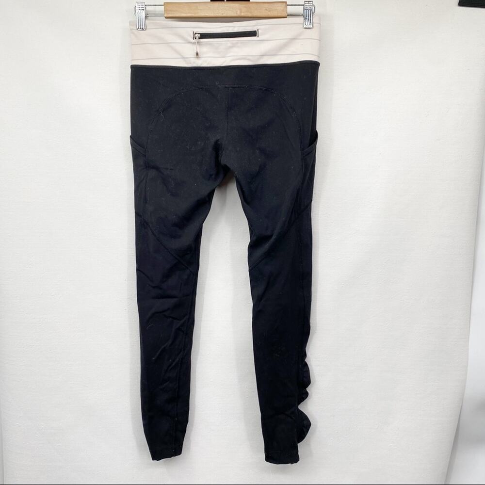 Lululemon Cinch Waist Black Leggings w/ White Waistband - Picture 2 of 9